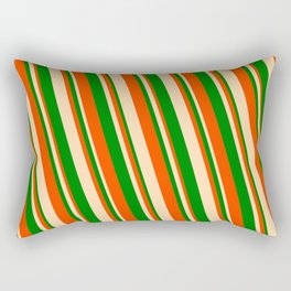 [ Thumbnail: Red, Tan, and Green Colored Striped Pattern Rectangular Pillow ]