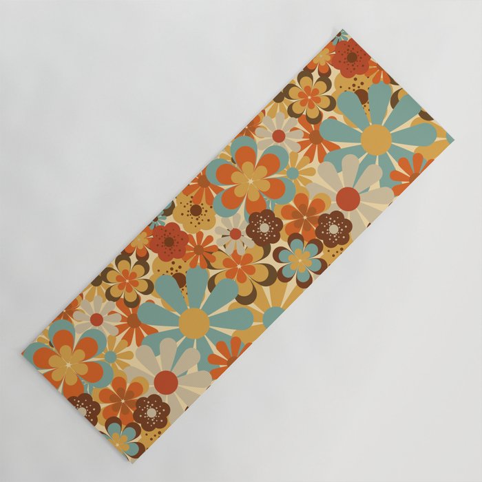 70's Retro Floral Patterned Prints Yoga Mat