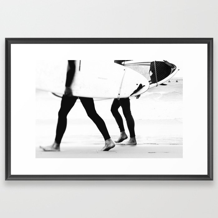 Catch a Wave Print - abstract black white surf board photography - Cool Surfers Print - Beach Decor Framed Art Print