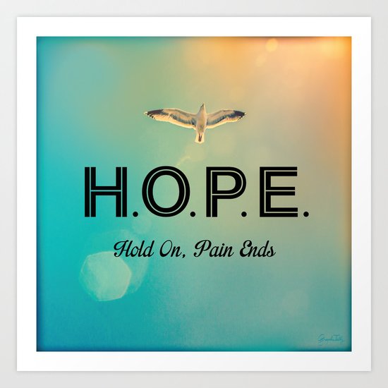 Always Have Hope (Seagull Flying in Teal Sky) Art Print