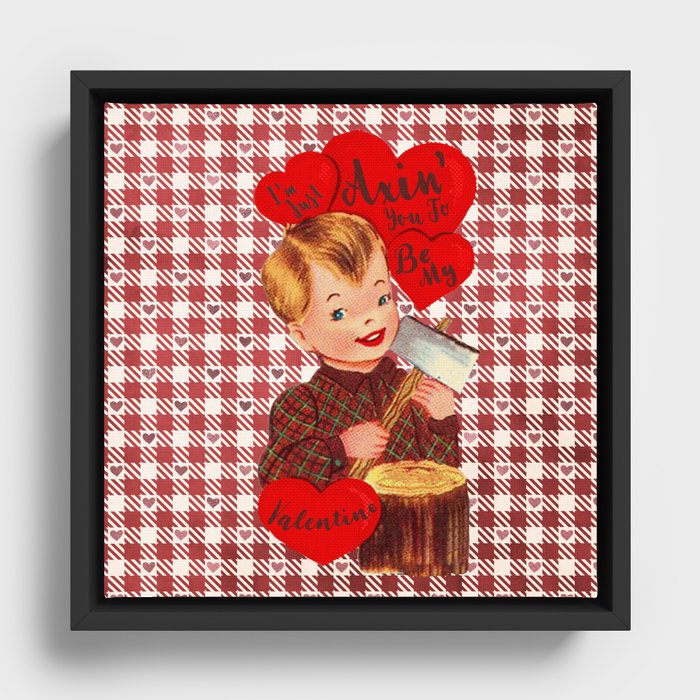 Creepy Vintage Retro Valentine's Day Boy Holding Axe  Framed Canvas