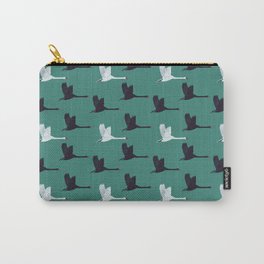 Flying Elegant Swan Pattern on Green Blue Background Carry-All Pouch