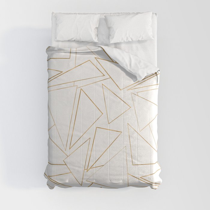 Minimalist Gold White Triangles Comforter