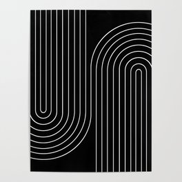 Minimal Line Curvature II Black and White Mid Century Modern Arch Abstract Poster
