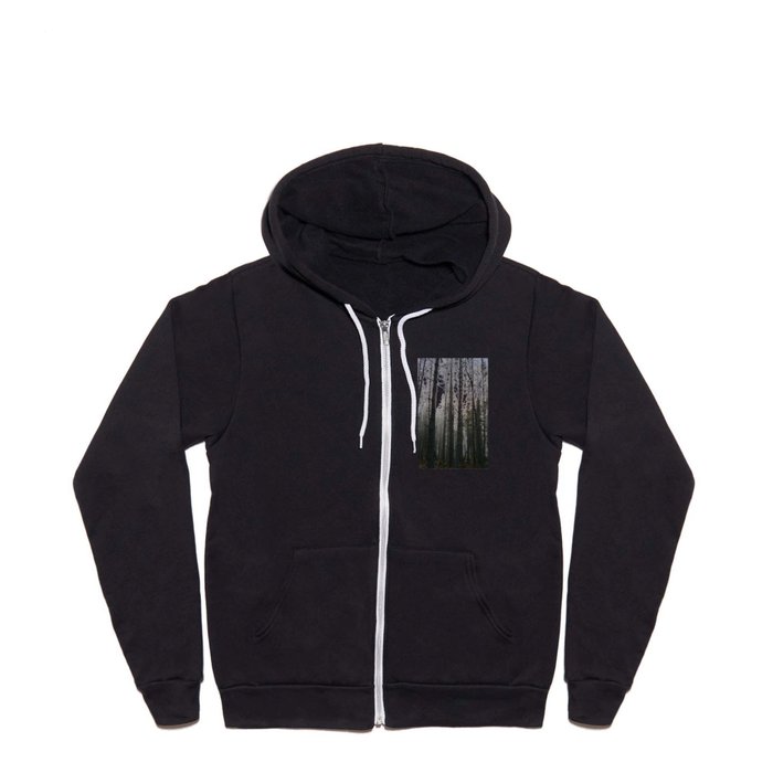 Scottish Highland's Pine Forest Misty Scene in Afterglow  Full Zip Hoodie