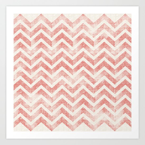 Maritime Navy Chevron Herringbone ZigZag in White Red Art Print