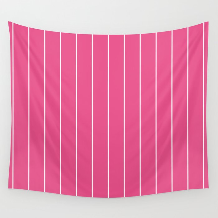 Simple White Stripes on Intense Pink Background Wall Tapestry