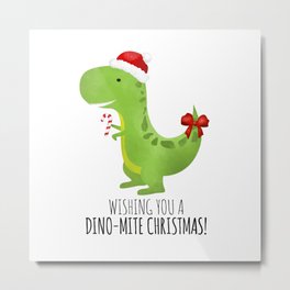 Wishing You A Dino-Mite Christmas Metal Print | Dinosaurs, Adultchristmasgift, Merrychristmas, Adultxmas, Comic, Happyholidays, Cartoon, Candycane, Dinos, Dinosaur 