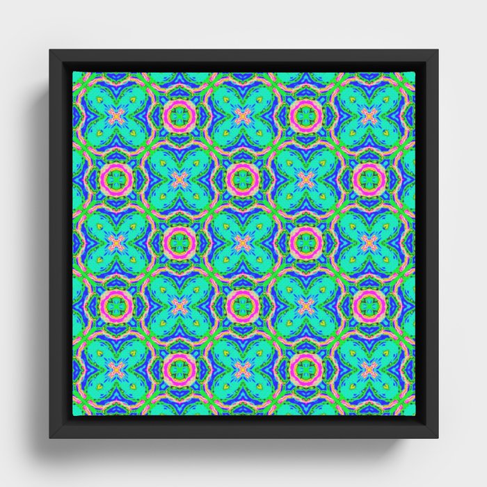 Moroccan Pink and Turquoise Tiles Framed Canvas