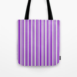 [ Thumbnail: Light Gray & Dark Orchid Colored Striped/Lined Pattern Tote Bag ]