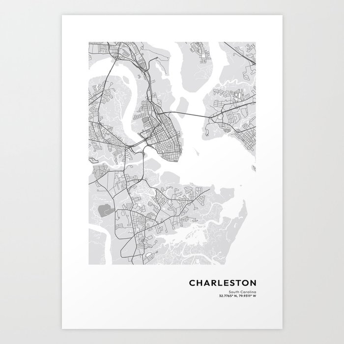 Charleston South Carolina Map, Charleston Map, Minimalist Map, Charleston Print, Charleston Poster, Charleston Art, Modern Map Print, City Map Art Print