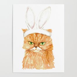 Bunny cat Painting Wall Poster Watercolor Poster