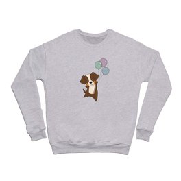 Australian Shepherd Flies Up With Balloons Crewneck Sweatshirt