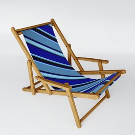 [ Thumbnail: Blue, Black, Dark Blue & Sky Blue Colored Pattern of Stripes Sling Chair ]