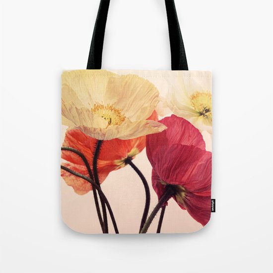 Posing Poppies - bright, vintage toned poppy still life Tote Bag