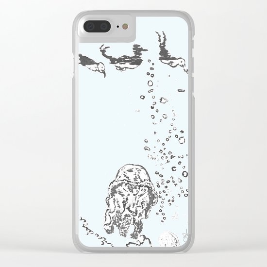 Two Tailed Duck and Jellyfish Pale Blue Clear iPhone Case
