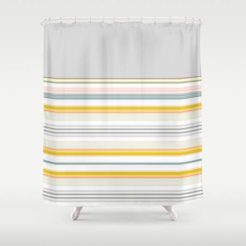 Blue Grey Gold Stripe Mix Match, Grey White Gold Shower Curtain