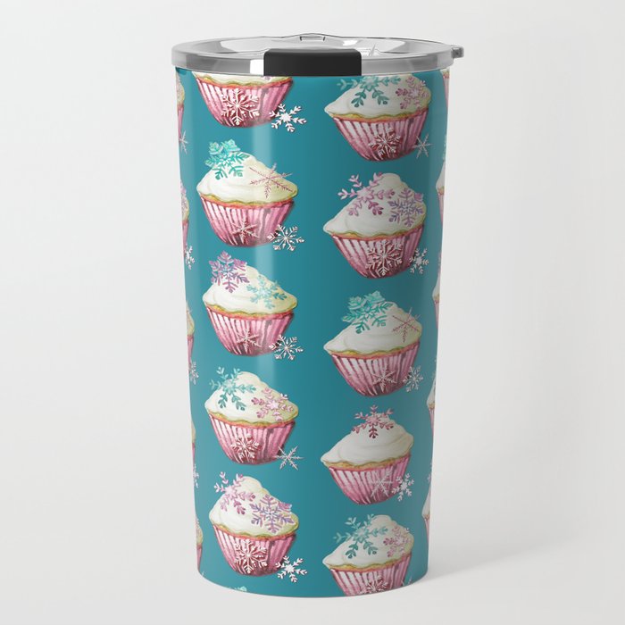 snowflake cupcakes art or  snowflakes in pink and teal Travel Mug