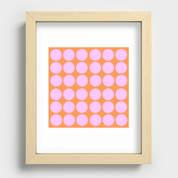 Retro Modern Pastel Pink On Orange Polka Dots Geometric Circle Minimalist Pattern Recessed Framed Print