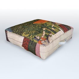 Indian Masterpiece: Krishna and Radha in a pavilion portrait painting Outdoor Floor Cushion