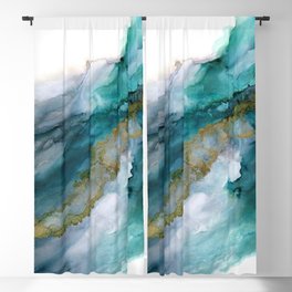 Wild Rush - abstract ocean theme in teal gray gold, marble pattern Blackout Curtain