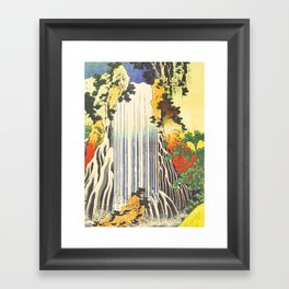 Purification - Waterfall in the Forest - Nature Landscape in Blue, Green, Red and Yellow Framed Art Print