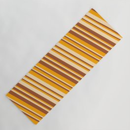 [ Thumbnail: Orange, Beige & Sienna Colored Striped/Lined Pattern Yoga Mat ]