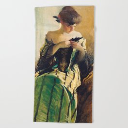 Study of a Young Woman in Black and Green portrait painting by John White Alexander Beach Towel