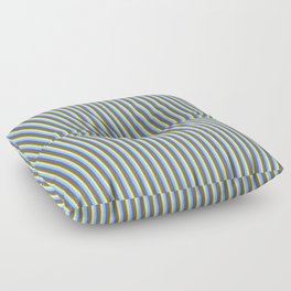 [ Thumbnail: Sky Blue, Slate Blue, Green, and Beige Colored Striped Pattern Floor Pillow ]