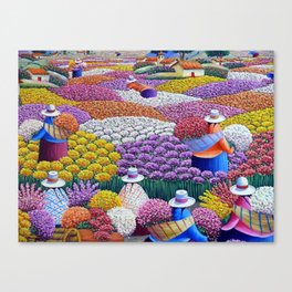 Pearl of the Andes Mountains - Valley of Starry Ranunculus Blossoms and Flower Sellers Canvas Print
