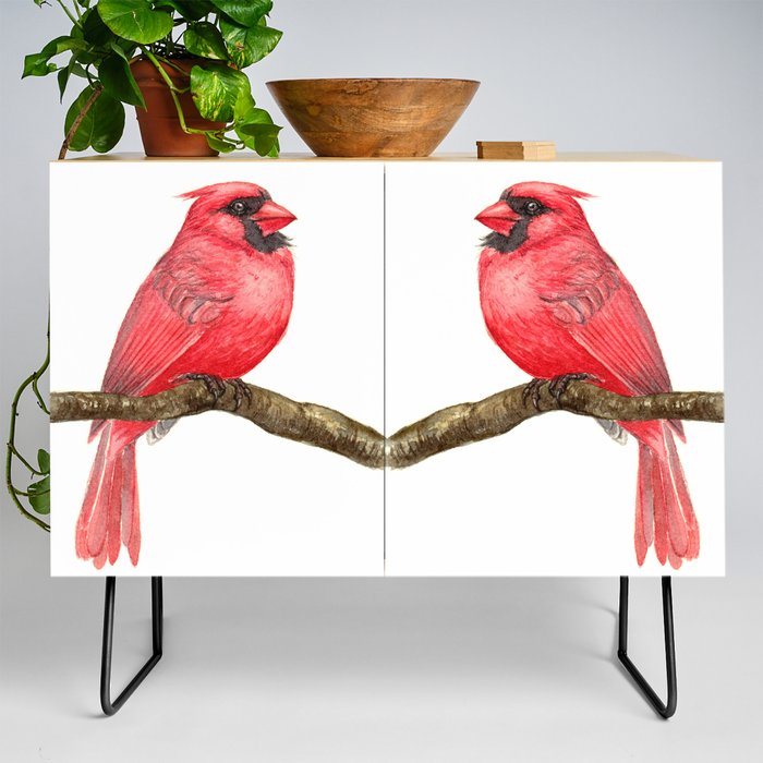 Cardinal bird watercolor Credenza