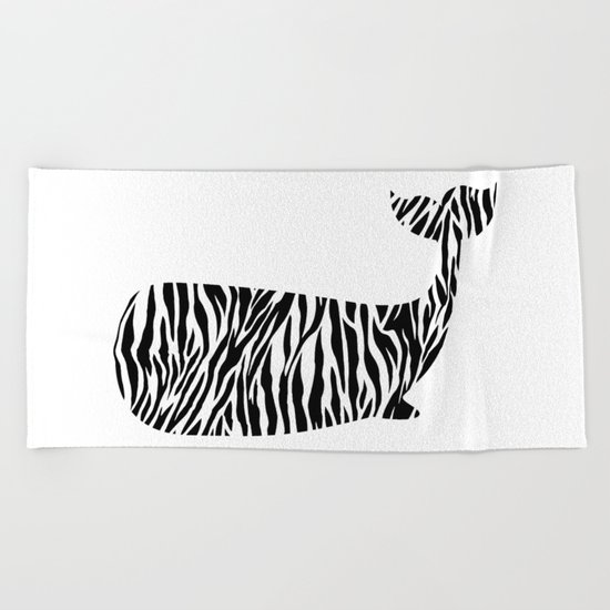 Whale with zebra print Beach Towel