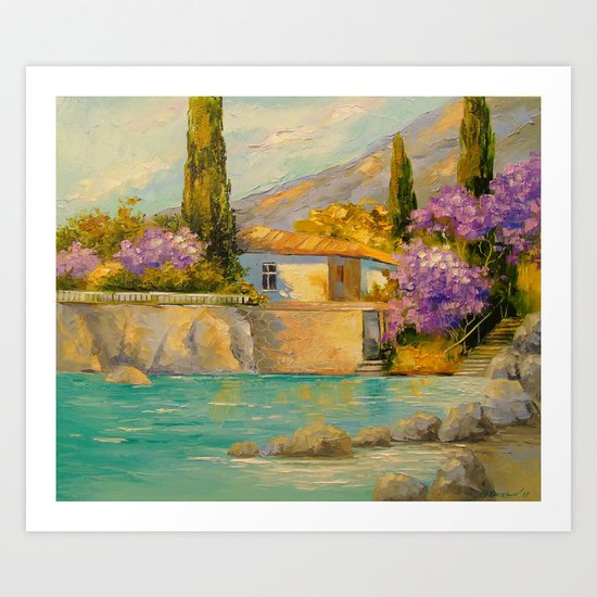 Cottage by the sea Art Print