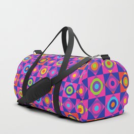 GEOMETRIC CIRCLE CHECKERBOARD TILES in GLAM 70s DISCO REVIVAL RAINBOW COLOURS PINK PURPLE RED ORANGE Duffle Bag