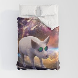 Pig Wearing Glasses On Skateboard In Space Comforter