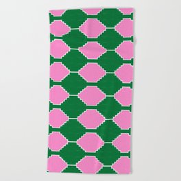 Colorful Pink + Green Ethnic Kilim Pattern Beach Towel