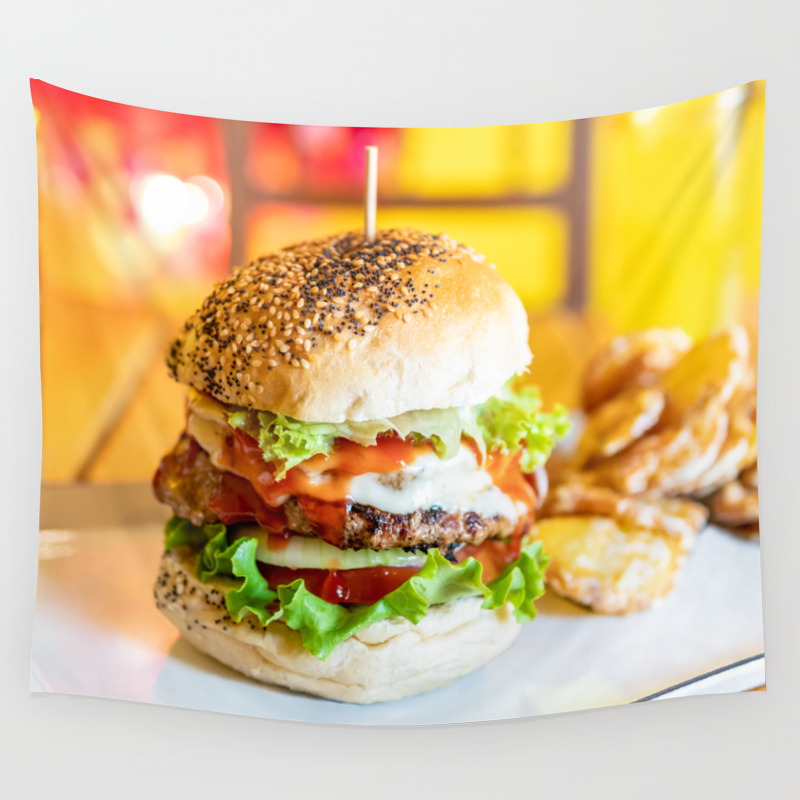 Enjoy Your Burger Tasty Juicy American Beef Burger Fast Food Restaurant Food Photography Wall Tapestry By Radub85 Society6