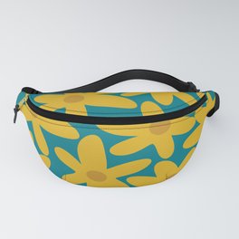 Daisy Time Retro Floral Pattern in Moroccan Teal Blue, Mustard, and Ochre Fanny Pack