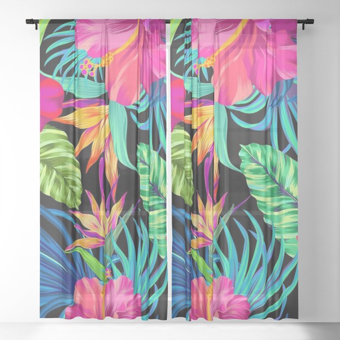 Drive You Mad Hibiscus Pattern Sheer Curtain