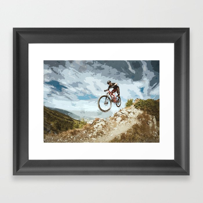 Flying Downhill on a Mountain Bike Framed Art Print by Digital