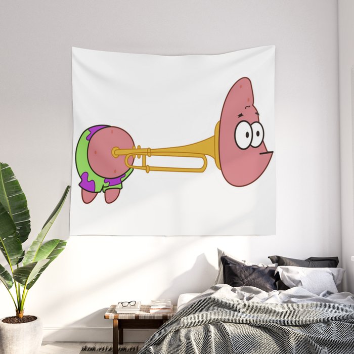 Patrick Star Stuck in Trombone Wall Tapestry by JamesGordon Society6