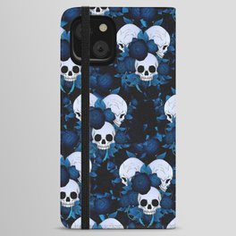 Blue Skull with Roses Pattern iPhone Wallet Case
