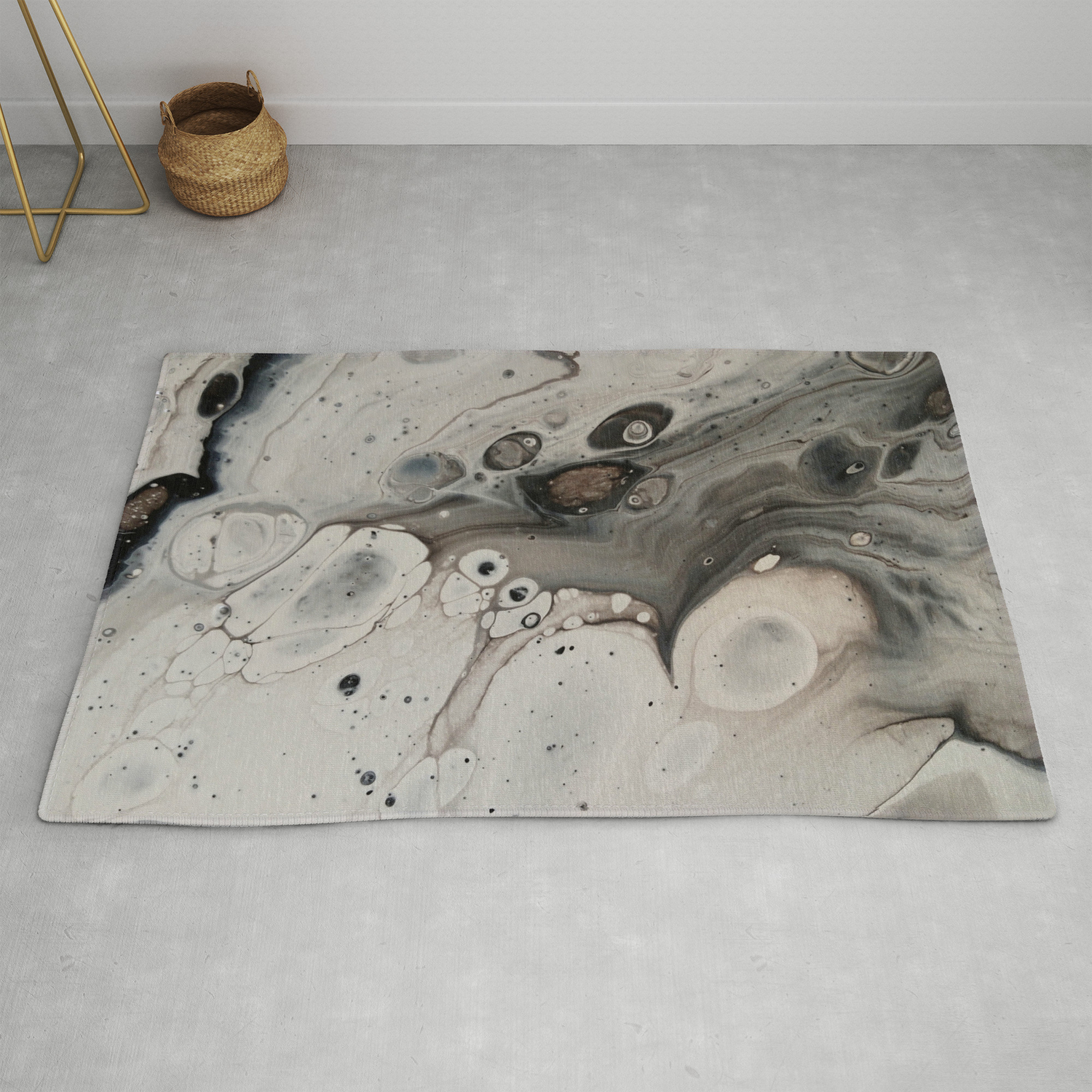 Black And White Abstract Painting Fluid Pour Silver Metallic