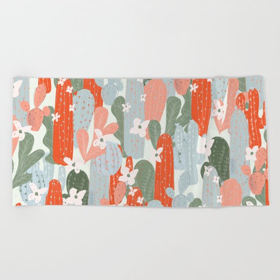 Floral Cactus Beach Towel