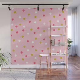 Polka Dot Confetti Pattern (pink/mustard/white) Wall Mural