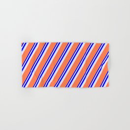 [ Thumbnail: Blue, Lavender & Coral Colored Lines/Stripes Pattern Hand & Bath Towel ]