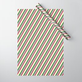 [ Thumbnail: Dark Gray, Crimson, Light Yellow & Dark Green Colored Lines/Stripes Pattern Wrapping Paper ]