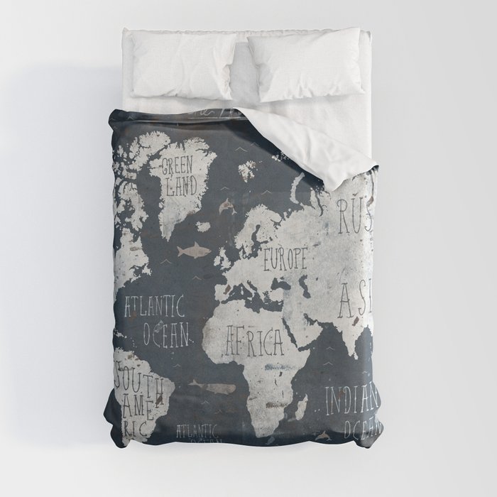 World Map / Rusty Duvet Cover