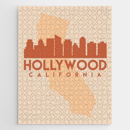 HOLLYWOOD CALIFORNIA CITY MAP SKYLINE EARTH TONES Jigsaw Puzzle