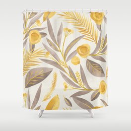 Hand drawn yellow leaves and flowers pattern Shower Curtain